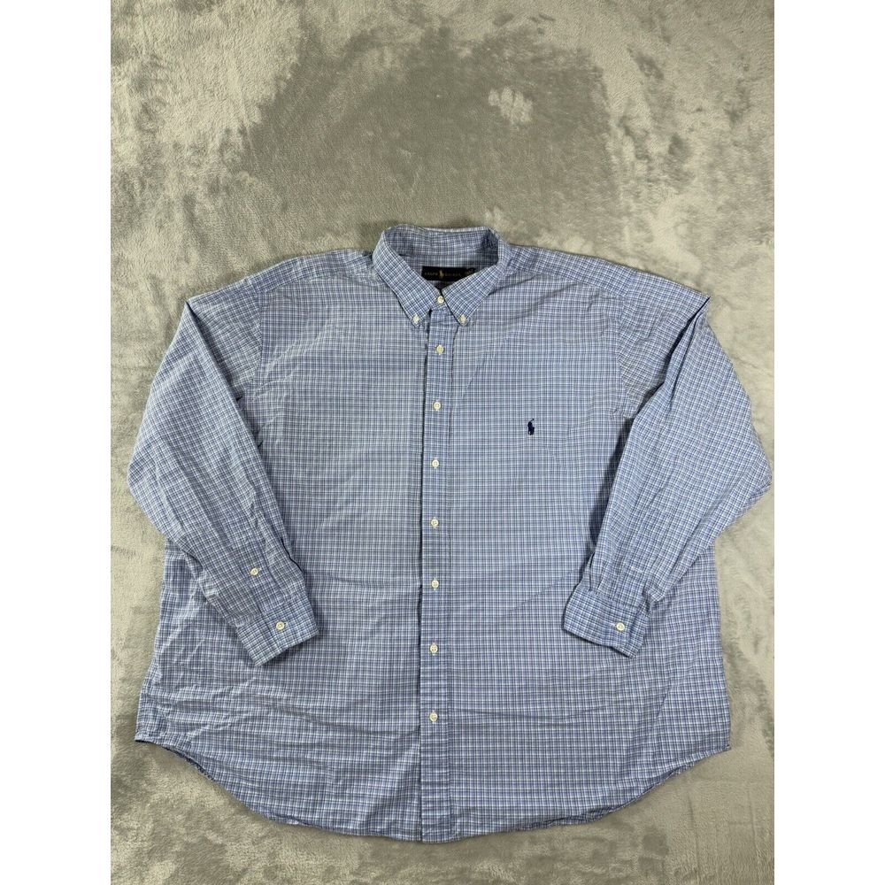 Ralph Lauren Shirt Mens 3XB‎ Blue Check Long Sleeve Button Up